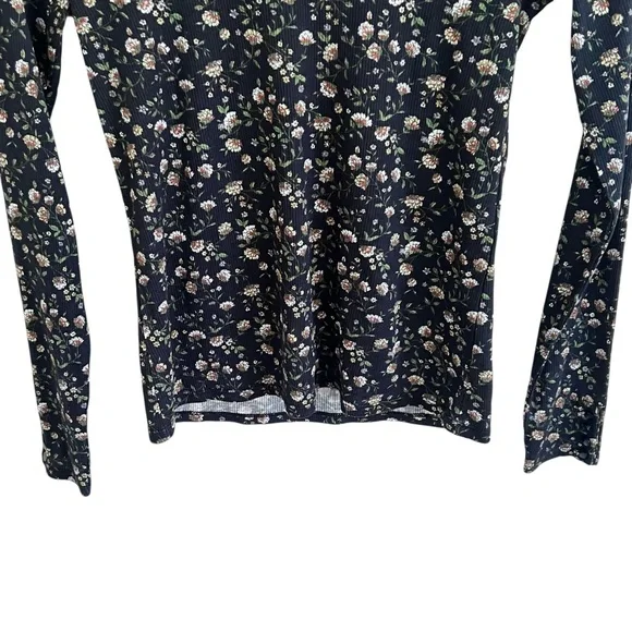 Sezane Felix Navy Blue Miranda Floral Mock Neck Long Sleeve Tee NWT Medium - Picture 5 of 11